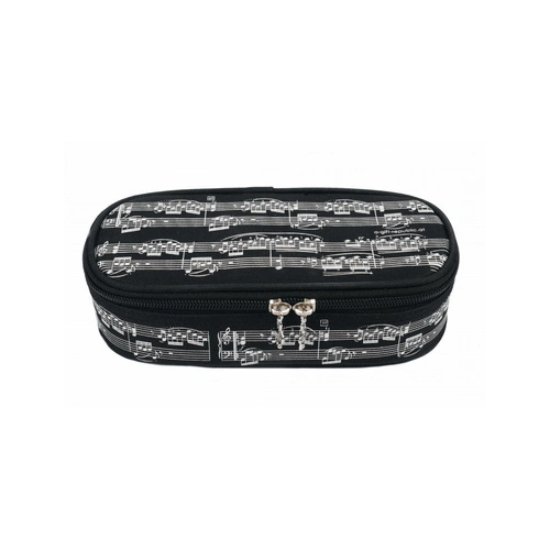 Black Pencil Case with White Manuscript and Zipper