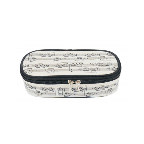 Music Pencil Case - Cream with Black Manuscript and Treble Clef Zippers