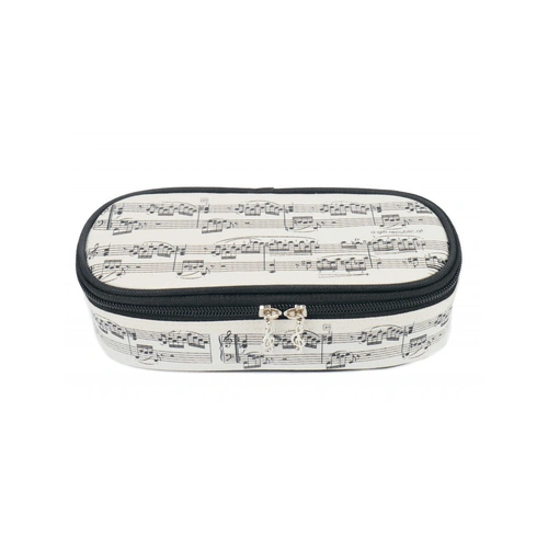 Music Pencil Case Cream with Black Manuscript and Treble Clef Zippers