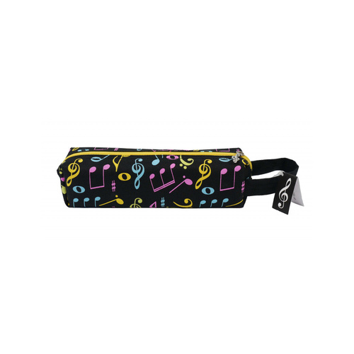 Black Music Pencil Case with Colorful Notes and Clefs and Yellow Zipper