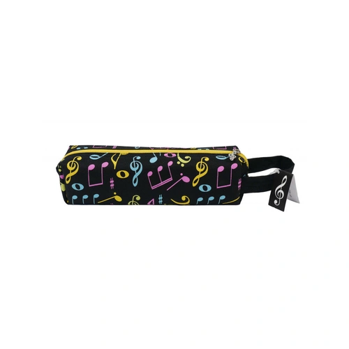 Music Pencil Case with Colorful Notes and Clefs, Black and Yellow Zipper