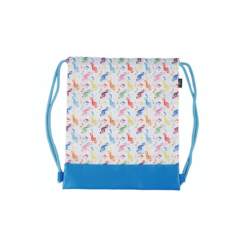 White Drawstring Bag with Colorful Music Notes and Clefs