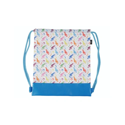 White Drawstring Bag with Colorful Music Notes and Clefs