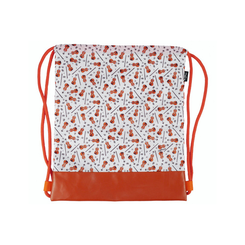 Creme Drawstring Bag with Violins and Bows