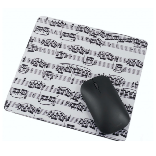Music Mouse Pad - White with Black Manuscript Design
