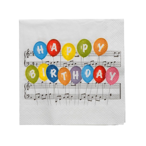 Music Napkins Happy Birthday 25cm x 25cm