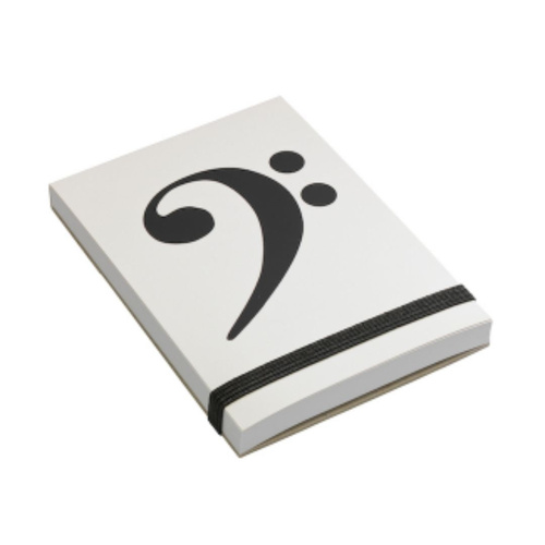 Bass Clef Pocket Notepad with Elastic Band - White and Black Print