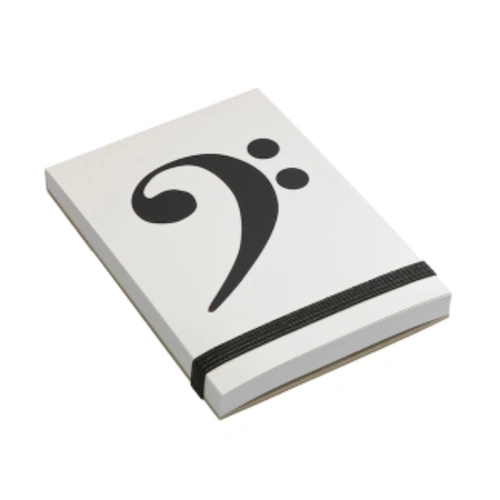 Bass Clef Pocket Notepad with Elastic Band - White and Black Print