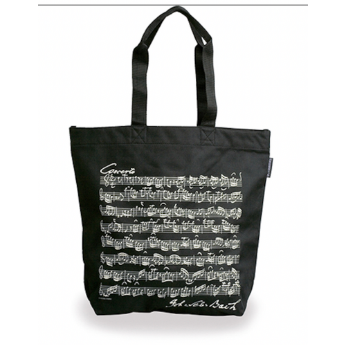 Black Tote Bag with White Bach Original Manuscript Score, 38x39x15cm + handle