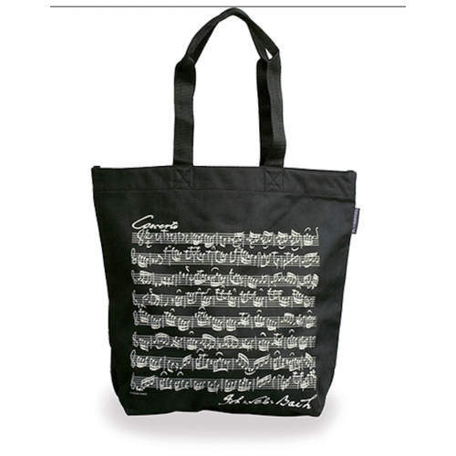 Black Tote Bag with White Bach Original Manuscript Score, 38x39x15cm + handle