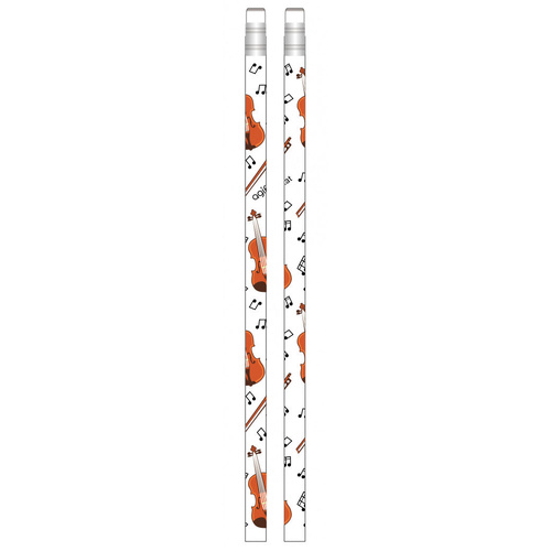 White Music Pencil with Brown Violins or Violas and Music Notes, Includes Eraser
