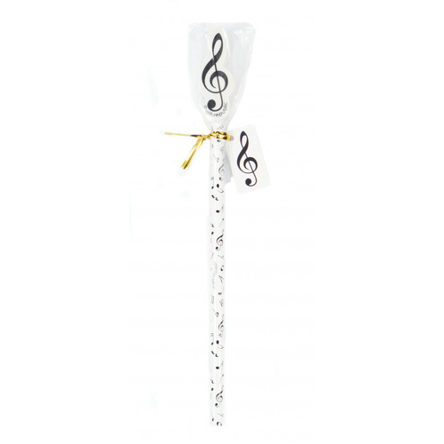 Music Pencil with Treble Clef Eraser - White with Black Notes