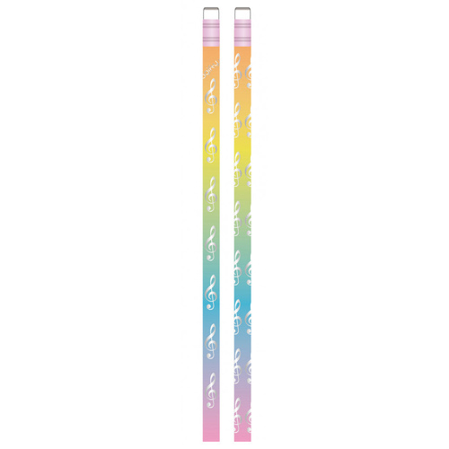 Music Pencil with Silver Treble Clefs and Eraser - Rainbow Design