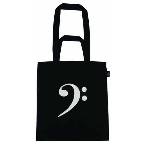 Black Tote Bag with White Bass Clef Design on Front and Back, Dual Handles, Lightweight, 37.40 cm Length