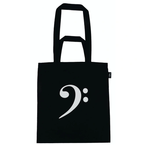 Black Tote or Music Bag with White Bass Clef Printed on Front and Back, 37.40 cm, Lightweight, Durable, Long and Short Handles