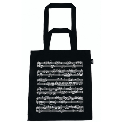Black Tote or Music Bag with White Manuscript - Double-Sided Keyboard Print, Long & Short Handles, 37.40 cm Height