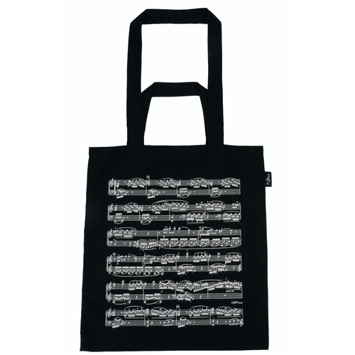 Black Tote Music Bag with White Manuscript Print, Long and Short Handles, 37.40 cm Height