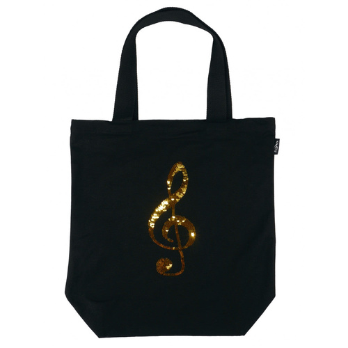 Black Canvas Tote Bag with Reversible Gold/Silver Sequinned Treble Clef, 42cm x 13.5cm