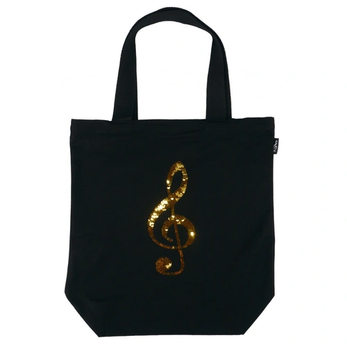 Black Canvas Tote Bag with Reversible Gold/Silver Sequinned Treble Clef