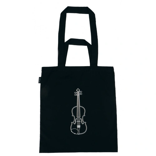 Black Tote Bag with White Violin Design on Both Sides, Long and Short Handles, Lightweight, 37.40 cm Length