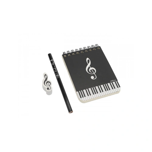 Music Stationery Pack with Small Notebook, Piano Keyboard Pencil, and Treble Clef Eraser