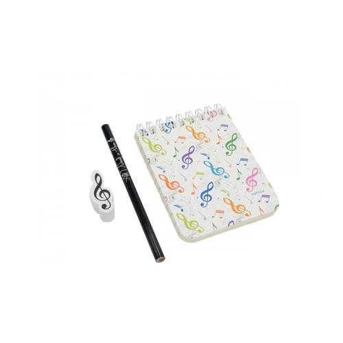 Music Stationery Pack with Small Notebook, Colourful Treble Clefs, Black Pencil, and White Treble Clef Eraser