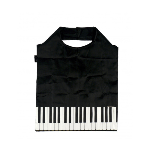 Folding Mini Shopping Bag Black with White Piano Keyboard Design 37cm x 48cm