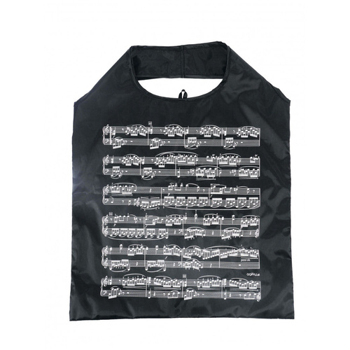 Folding Mini Shopping Bag Black with White Manuscript, 37cm x 48cm