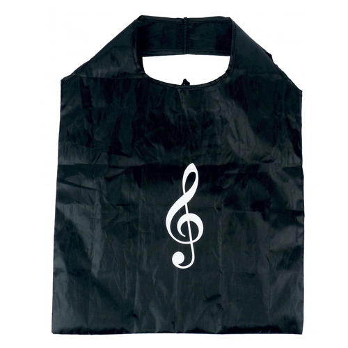 Folding Mini Music Shopping Bag Black with White Treble Clef 37cm x 48cm