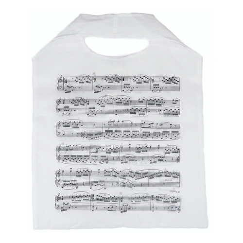 Folding Shopping Bag White with Black Music Manuscript Design, 37cm x 48cm