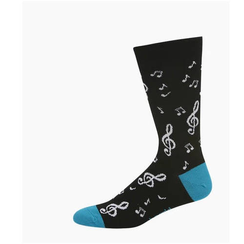 Mens Bamboo Music Socks Black White Notes Teal Tips 'Beethoven'