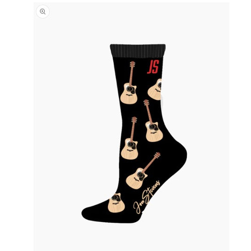 Womens Black Bamboo Socks with Brown Classical Guitars by Jon Stevens