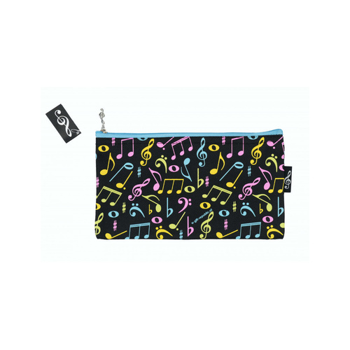 Music Pencil Case Black with Colorful Notes - 22cm x 12.5cm