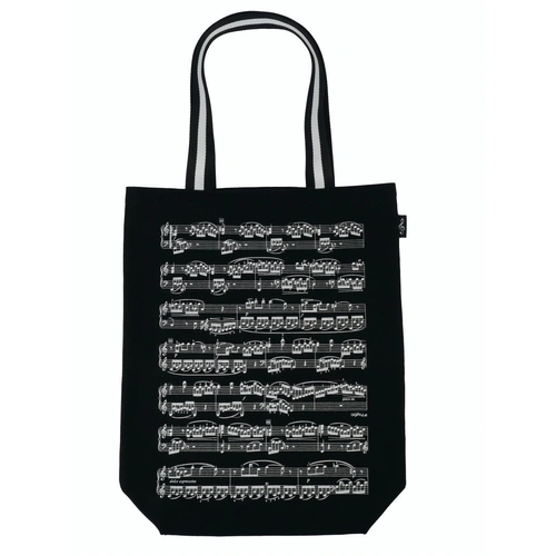 Black Canvas Tote Bag with White Manuscript and Stripy Handle, 45cm