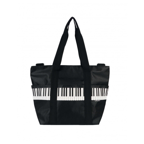 Music Themed Shoulder Bag Black with White Keyboard, Pockets, Adjustable Straps, 45x34x20 cm