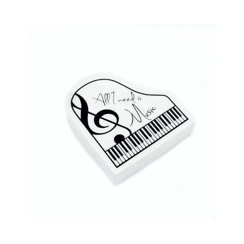 Grand Piano Shaped White Eraser with Black Writing