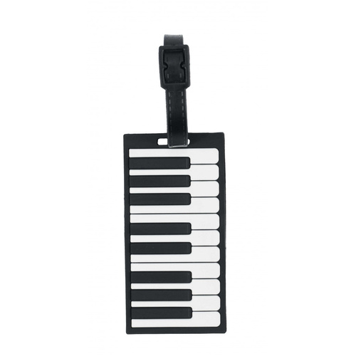 Black Luggage Tag with White Keyboard Design and Clear Window for Name and Address