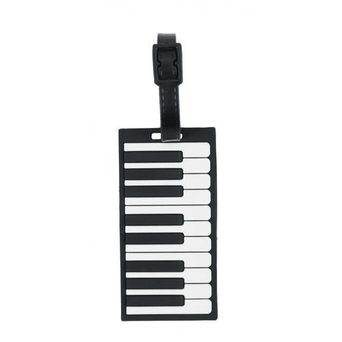 Black Luggage Tag with White Keyboard Design and Clear Window for Name and Address