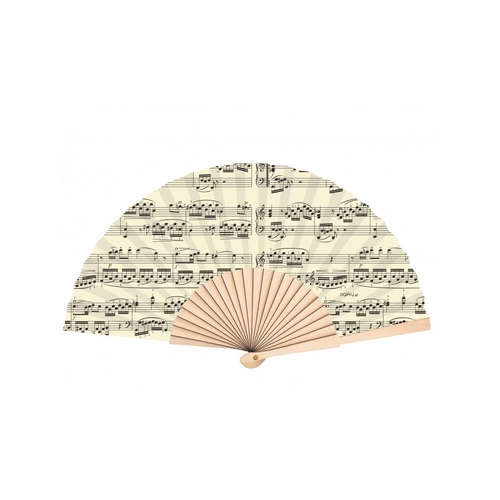 Hand Held Fan Creme with Black Manuscript, 23cm