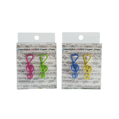 Pack of 12 Colourful Treble Clef Paper Clips in Blue, Green, Red, and Yellow