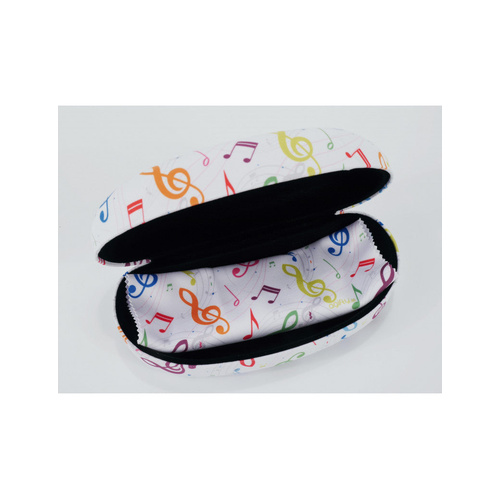 White Sunglass Case with Colorful Music Notes and Clefs