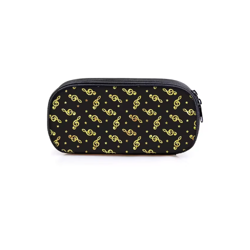 Music Pencil Case Black with Colorful Notes, 20cm x 10cm