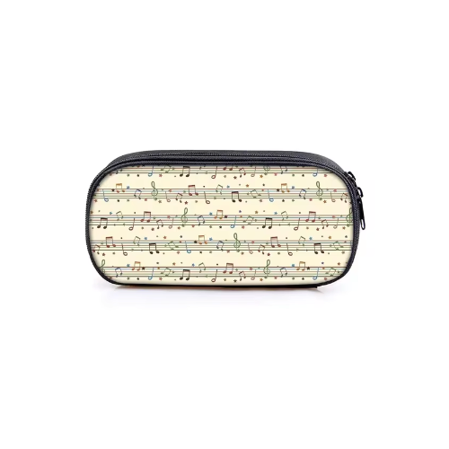 Music Pencil Case Black with Colorful Notes - 20cm x 10cm