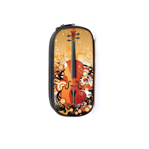 Music Pencil Case Black with Colorful Notes, 20cm x 10cm
