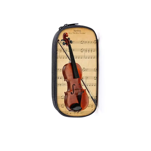 Music Pencil Case Black with Colorful Notes - 20cm x 10cm