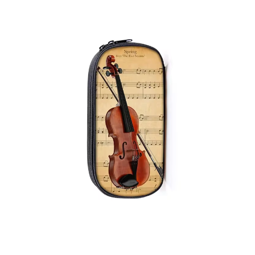 Music Pencil Case Black with Colorful Notes, 20cm x 10cm
