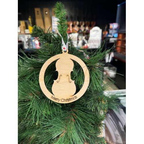 Wooden Violin Shape Christmas Decoration "Merry Christmas" 12cm