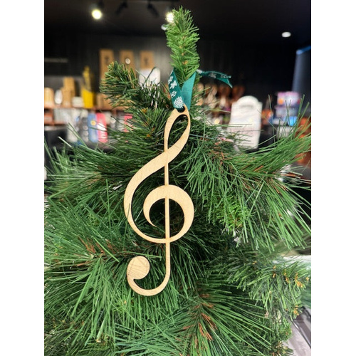 Wooden Treble Clef Christmas Decoration 12cm