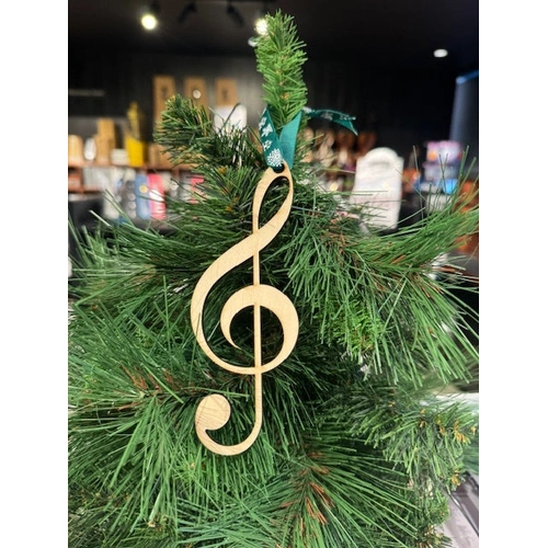 Wooden Treble Clef Christmas Decoration - 12cm