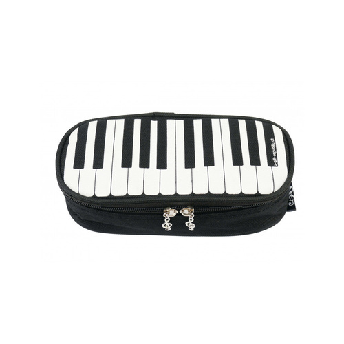 Piano Pencil Case Black with White Keyboard Design